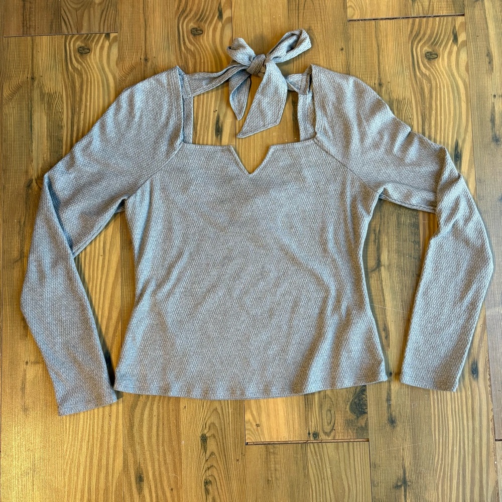Pilcro Gray Long Sleeve Tie-Back Thermal Top Sz S